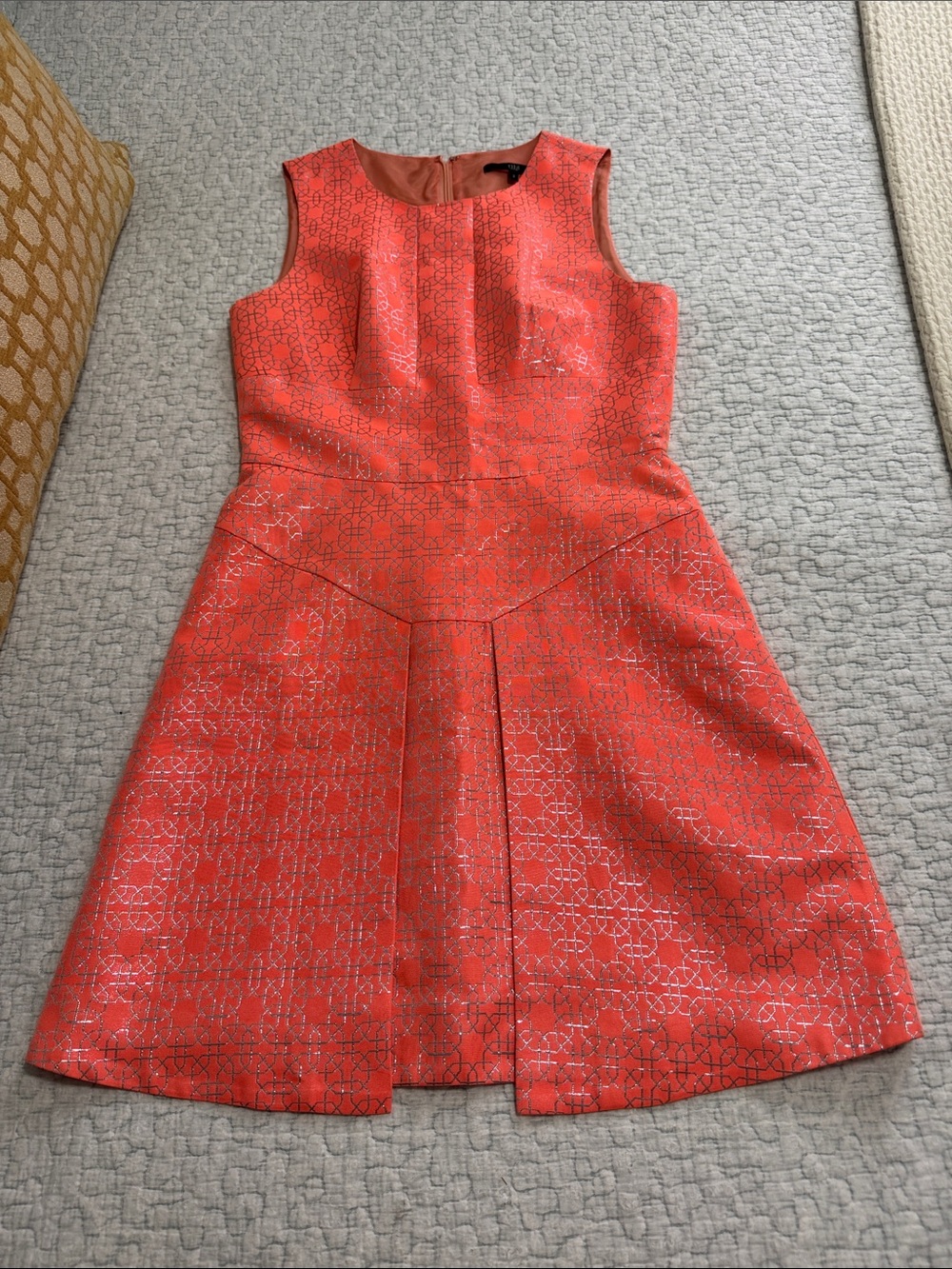 Tibi Coral Metallic-Patterned Sleeveless Fit-and-Flare Dress